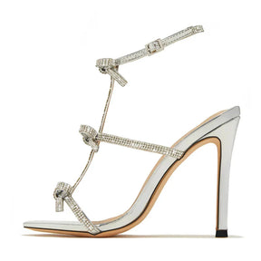 Sandália Salto Alto com Strass Brilhante Modelo LUIZA